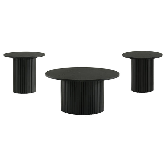 Hamlyn 3-piece Round Fluted Coffee and End Table Set Black