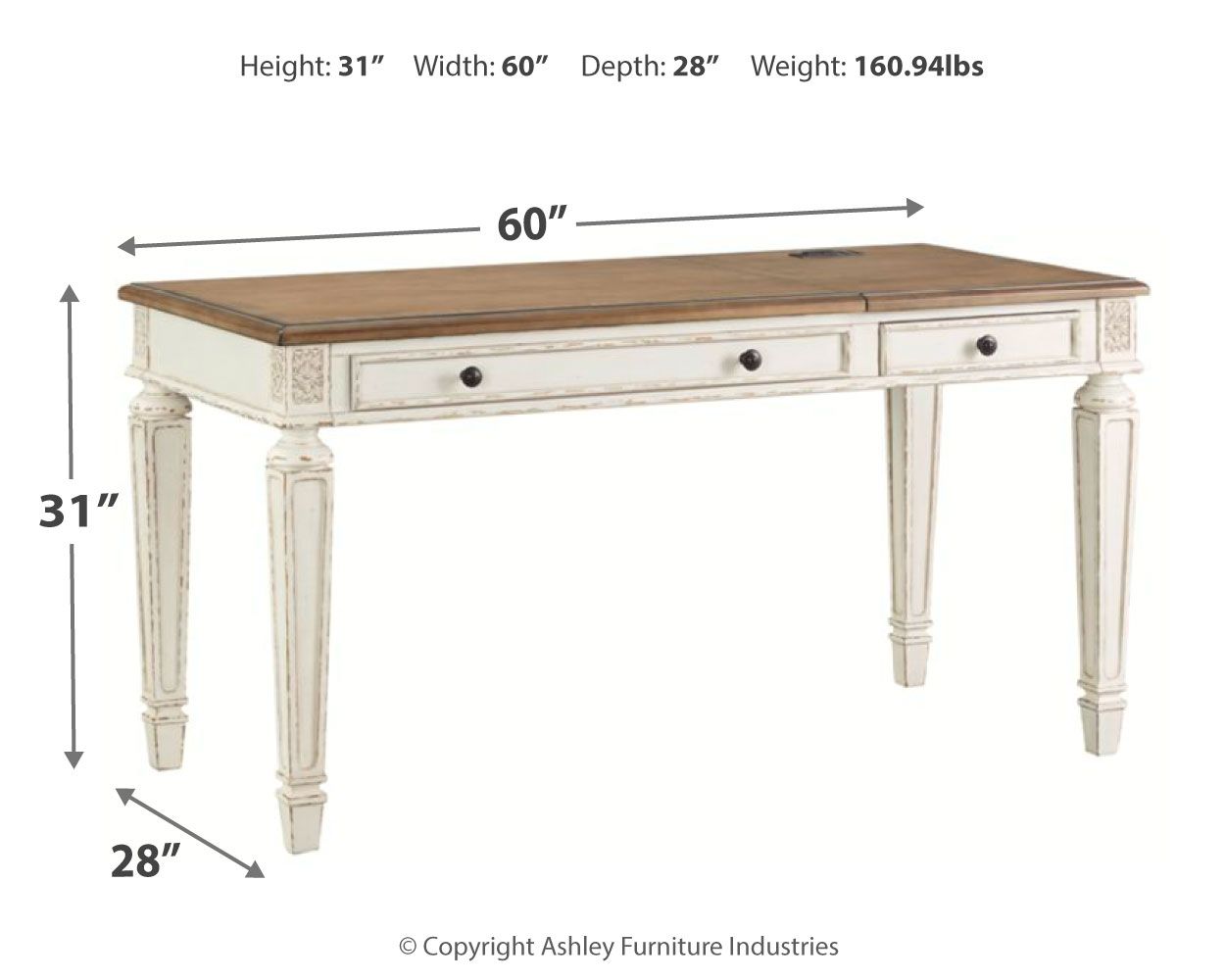 Realyn - Home Office Lift Top Desk - White / Brown