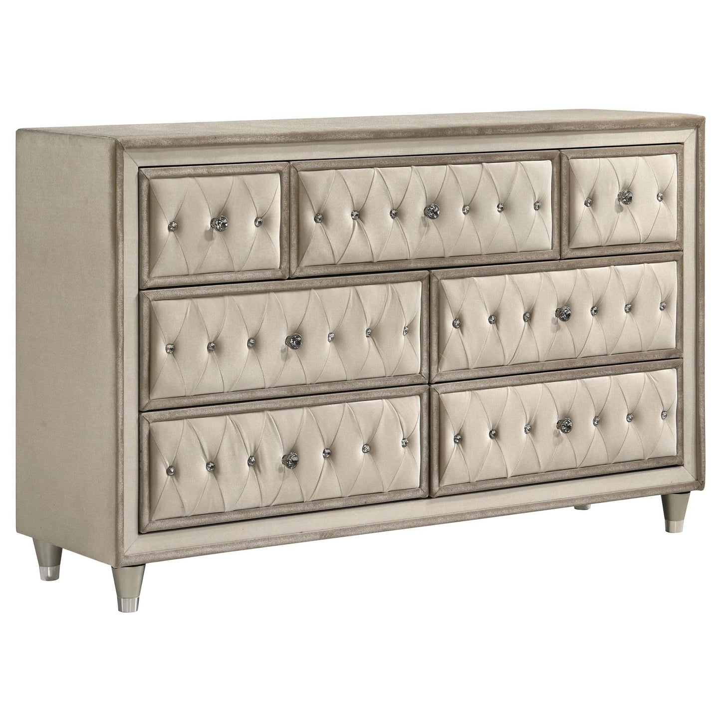 Antonella 7-drawer Upholstered Dresser Ivory and Camel