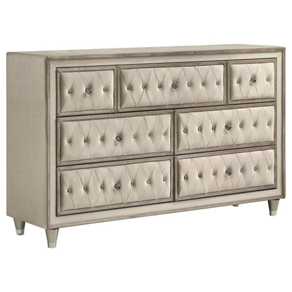 Antonella 7-drawer Upholstered Dresser Ivory and Camel