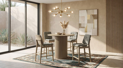 Hamlyn 5-piece Round Wood Counter Height Dining Set Grey and Natural Oak