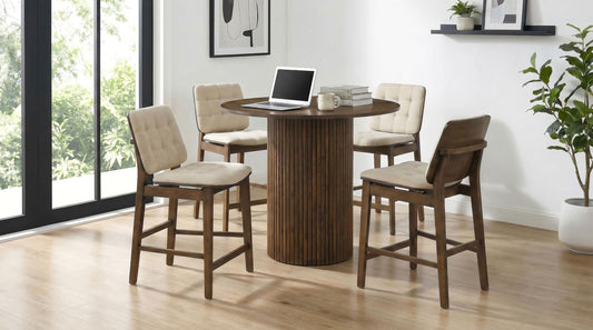 Hamlyn 5-piece Round Wood Counter Height Dining Set Cream and Walnut