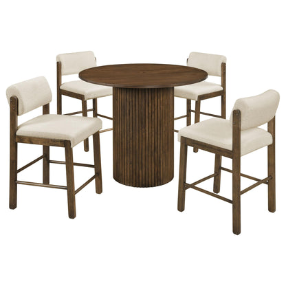 Hamlyn 5-piece Round Wood Counter Height Dining Set Cream and Walnut