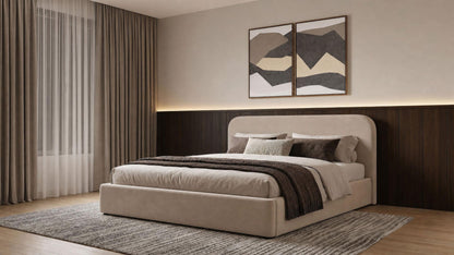 Anders Upholstered Eastern King Storage Lift Platform Bed Beige