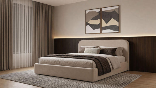 Anders Upholstered Eastern King Storage Lift Platform Bed Beige