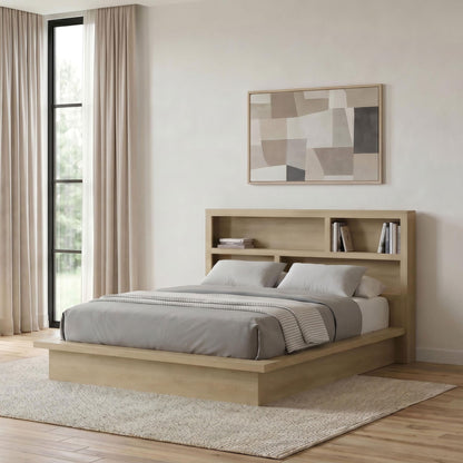 Hendricks Eastern King Bookcase Headboard Platform Bed Light Oak