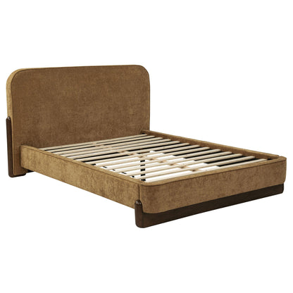 Baldacci Upholstered Queen Platform Bed Curry and Walnut