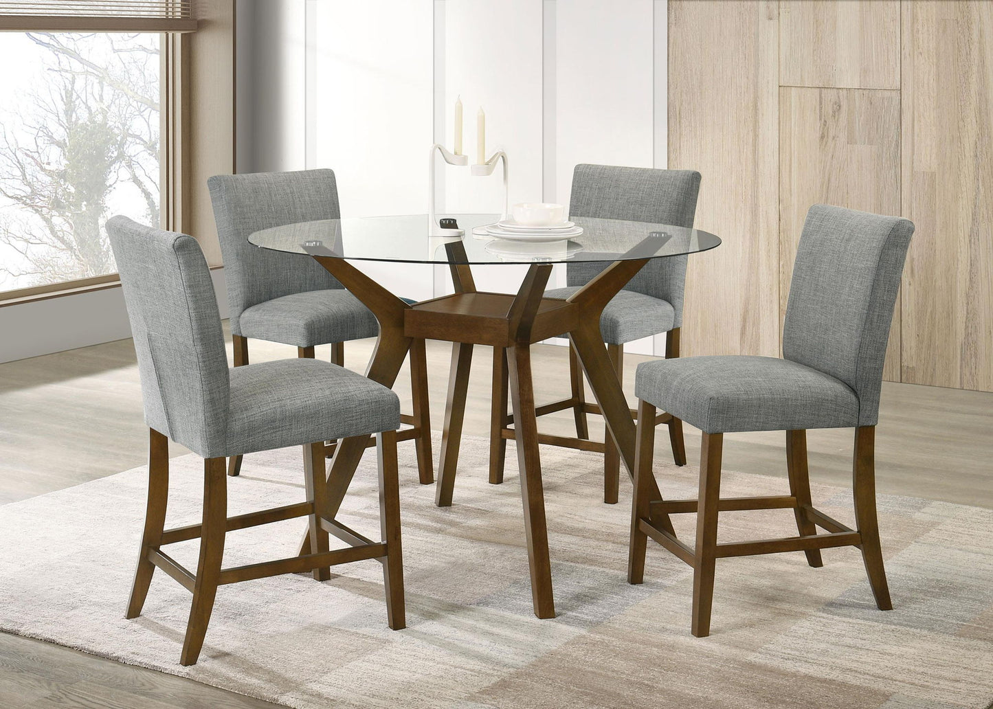 Paxton 5-piece Round Glass Top Counter Height Dining Set Grey