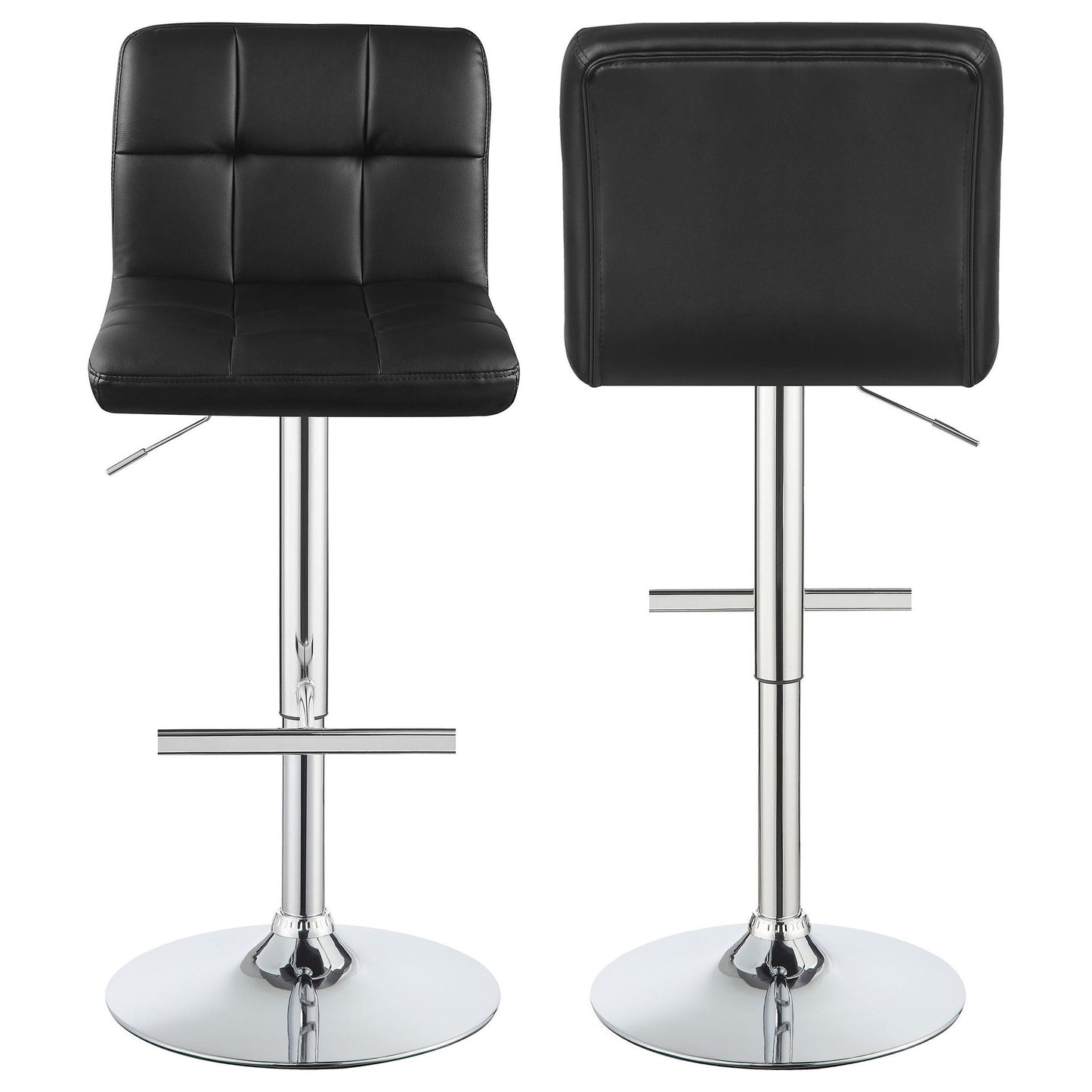 Lenny Tufted Adjustable Leatherette Bar Stool Black (Set of 2)