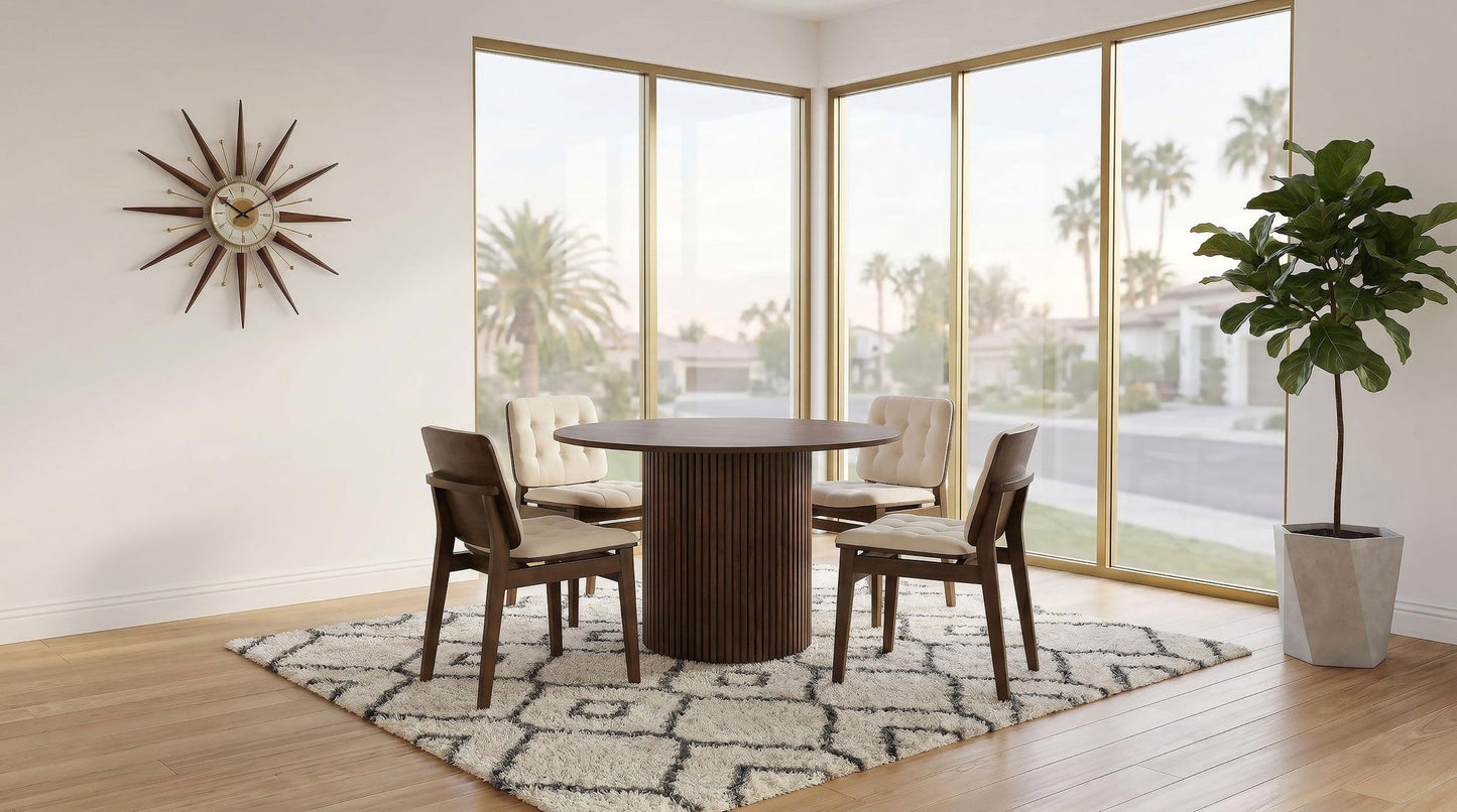 Hamlyn 5-piece Round Wood Dining Set Cream and Walnut