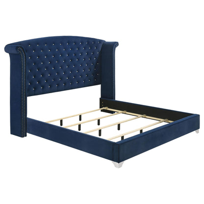 Melody Upholstered Eastern King Wingback Bed Pacific Blue