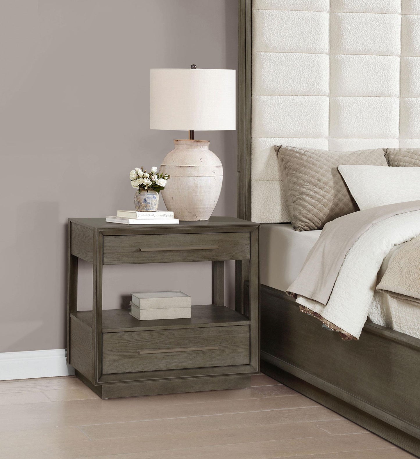 Durango 2-drawer Nightstand Bedside Table Taupe Oak