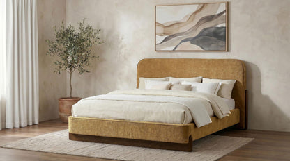Baldacci Upholstered California King Platform Bed Curry and Walnut