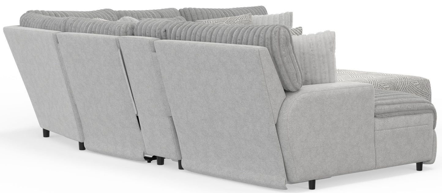 Abraxas - 6 Piece Power Reclining Sectional With Lay-Back Chaise, 2 Reclining Seats, And Included Cocktail Ottoman (LSF Chaise) - Moonstruck
