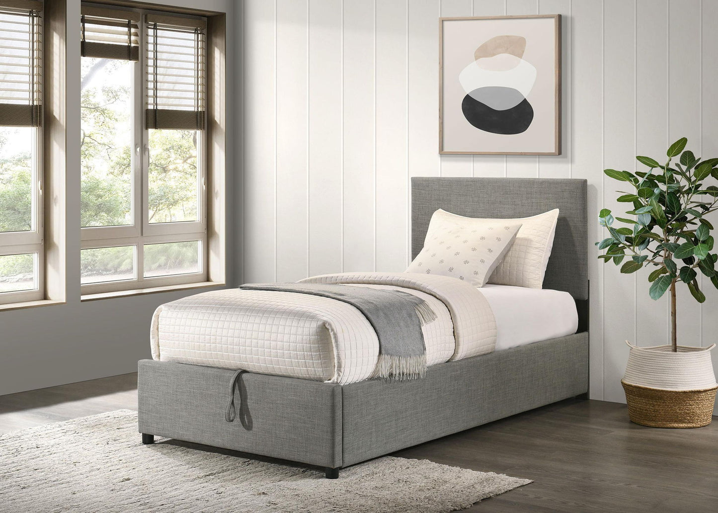 Reeves Upholstered Twin Lift-Top Storage Platform Bed Grey