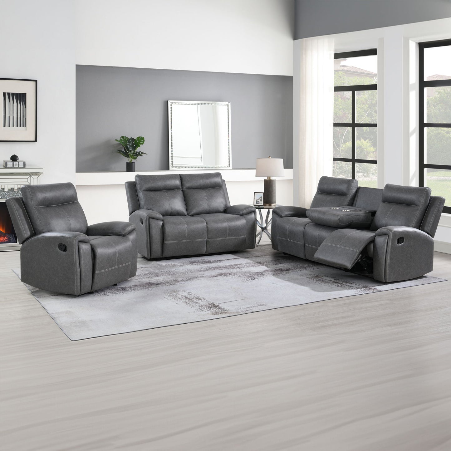 Gaston - 3 Piece Manual Reclining Set - Gray