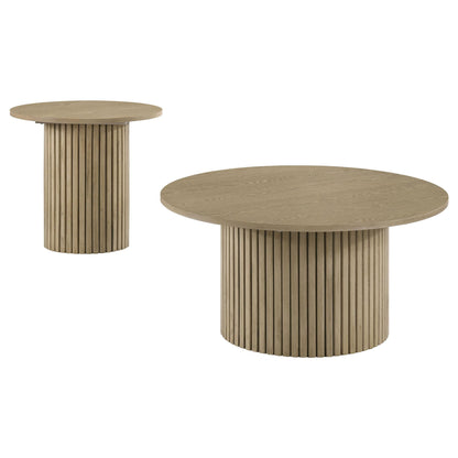 Hamlyn 2-piece Round Fluted Coffee and End Table Set Natural Oak