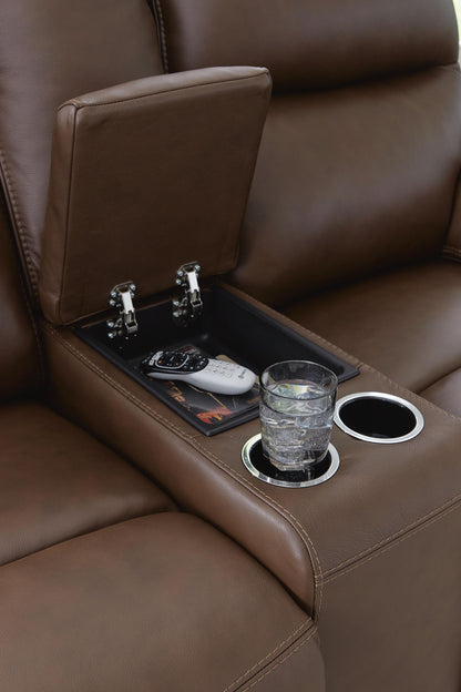 Vonryan - Power Reclining Loveseat With Console / Adj Headrest - Tobacco