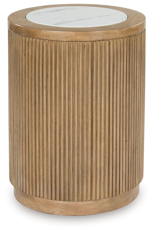 Camdill - Round End Table - Light Brown / White