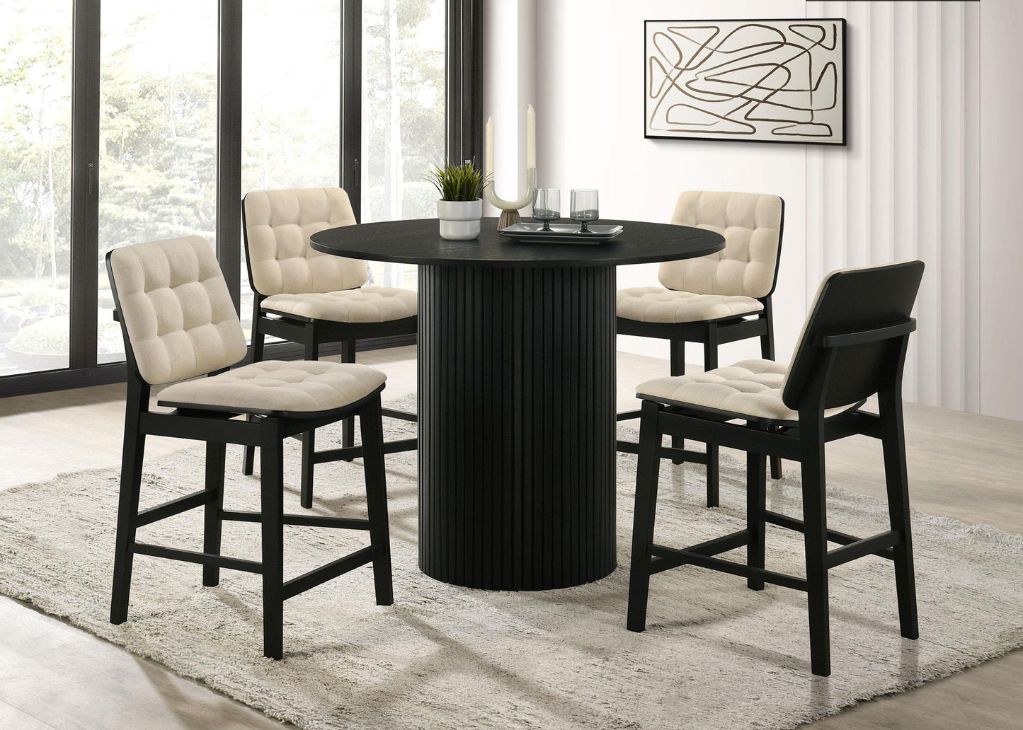 Hamlyn 5-piece Round Wood Counter Height Dining Set Cream and Black