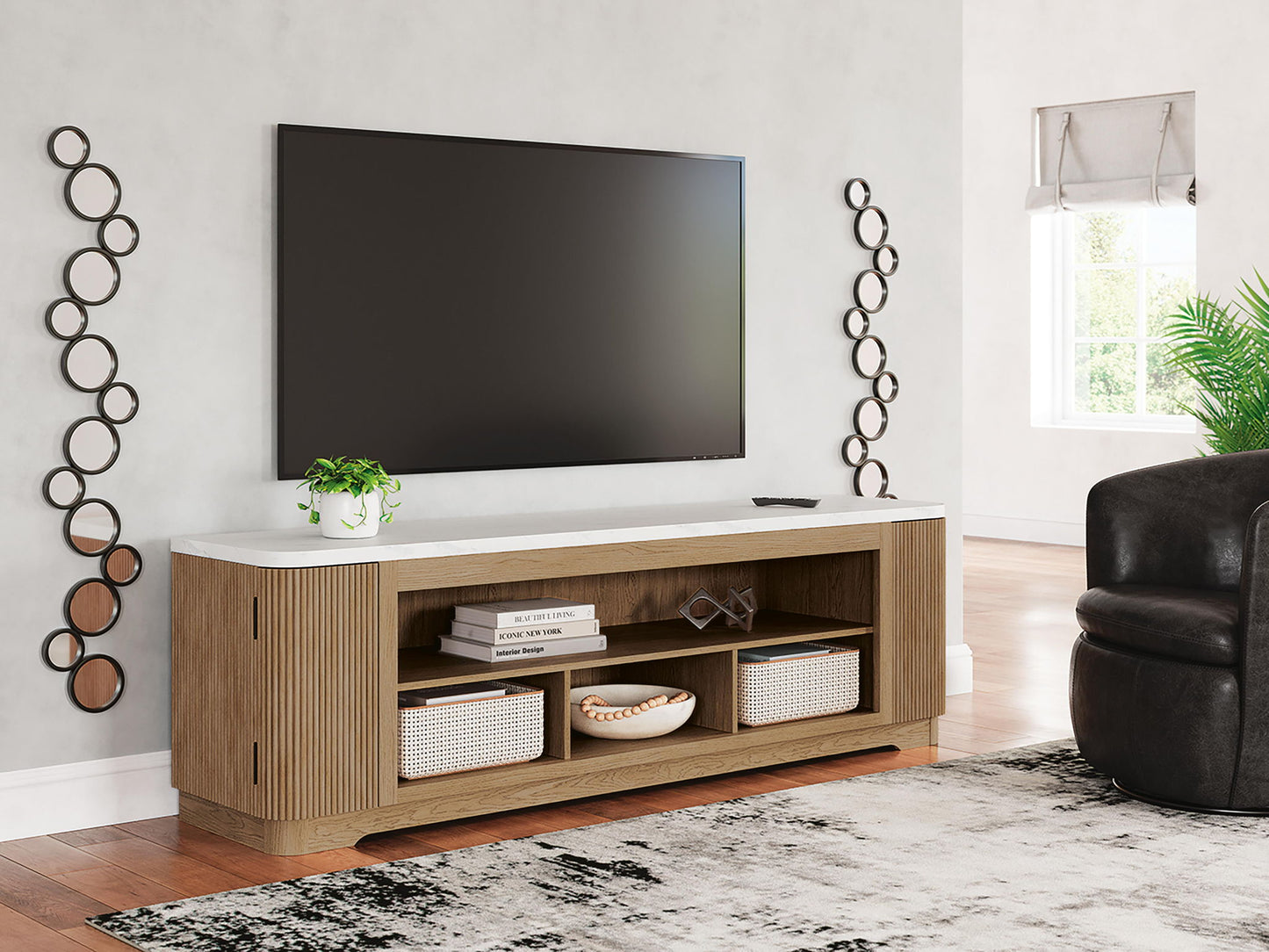 Camdill - XL TV Stand With Fireplace Option - Light Brown