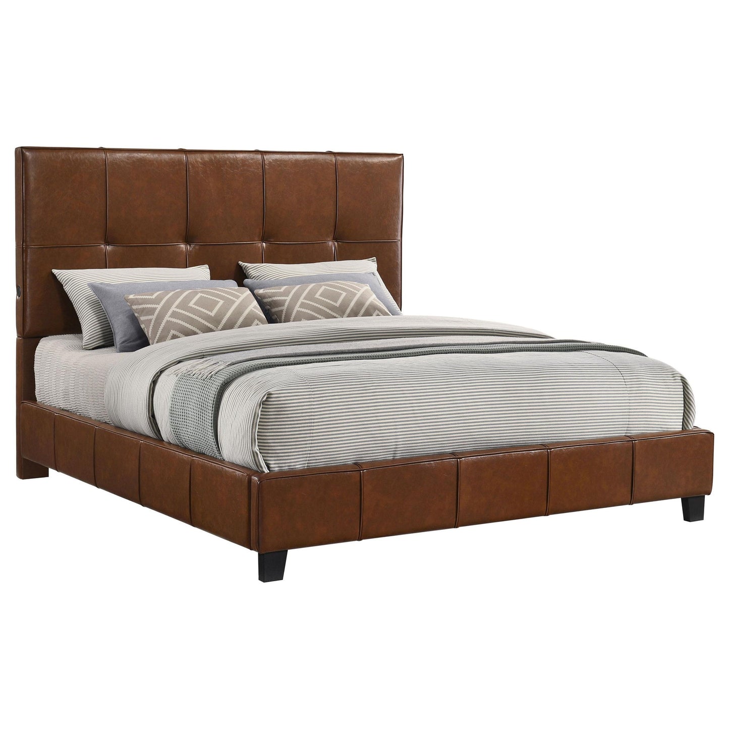 Farrell California King Leatherette Panel Bed Brown