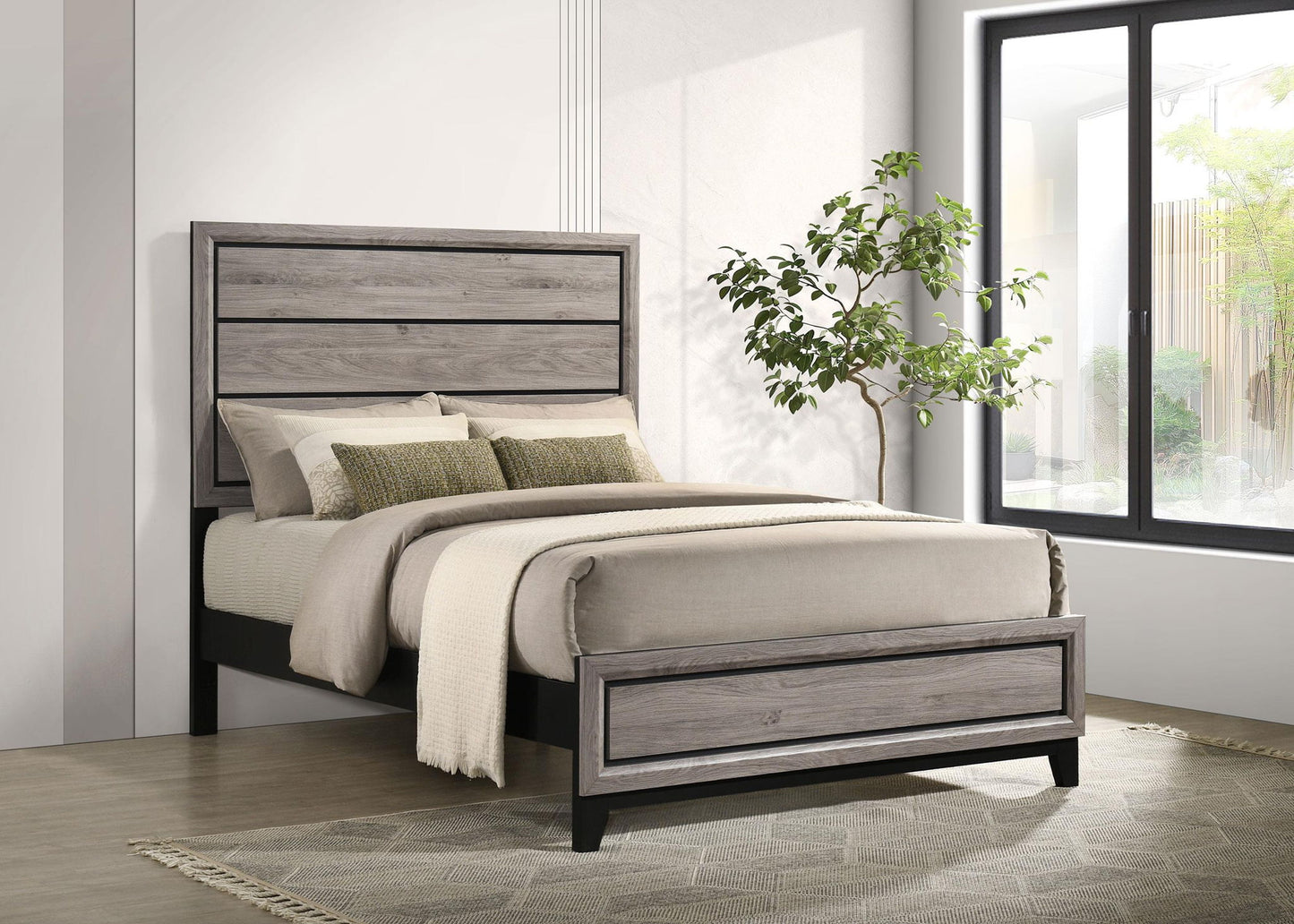 Valen Wood Full Panel Bed Light Taupe