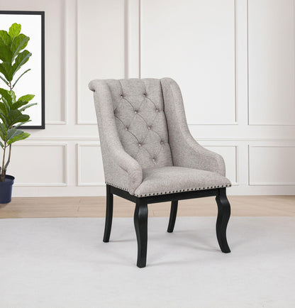 Phelps Upholstered Dining Arm Chair Tan Distressed Noir (Set of 2)
