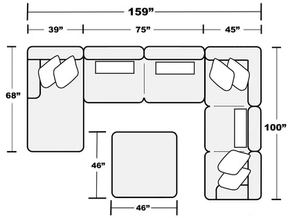 Logan - Upholstered Sectional With Comfort Coil Seating - 46" Cocktail Ottoman And Accent Pillows Included