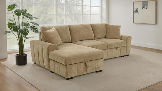 Pastrana Upholstered Sleeper Sectional Sofa LAF Chaise Camel