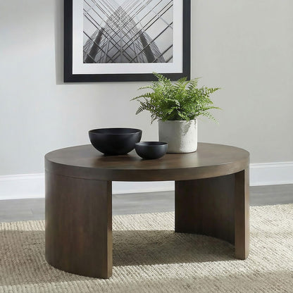Sweeney 39-inch Round Wood Occasional Cocktail Coffee Table Dark Walnut