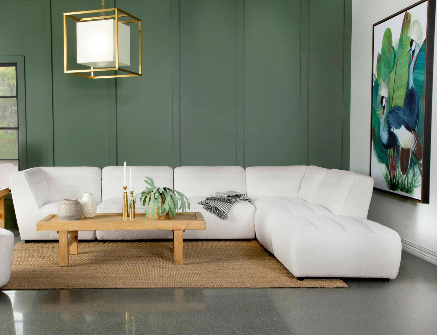 Sunny 6-piece Upholstered Modular Sectional Sofa Ivory Sherpa