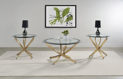 Brooke 3-piece Round Coffee and End Table Set Rose Brass