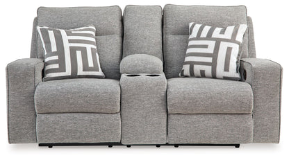 Biscoe - Power Reclining Loveseat With Console /Adj Headrest - Pewter