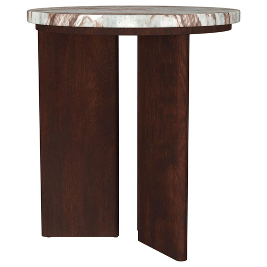Jenna Round Marble Top Mango Wood Side End Table Brown