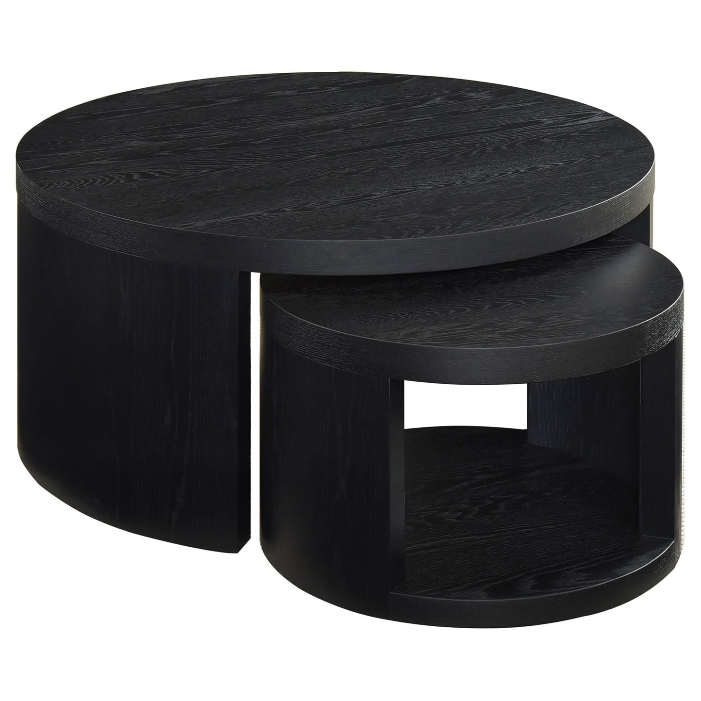 Sweeney 2-piece Round Wood Occasional Nesting Table Set Black