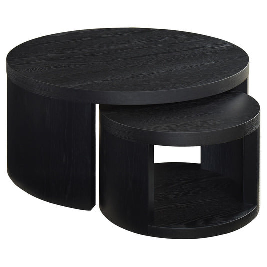 Sweeney 2-piece Round Wood Occasional Nesting Table Set Black