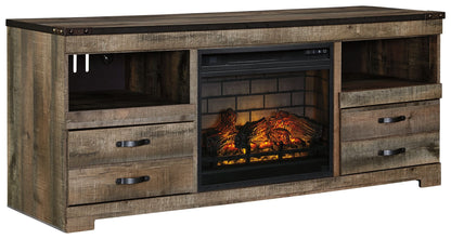 Trinell - 63" TV Stand With Glass/Stone Fireplace Insert - Brown