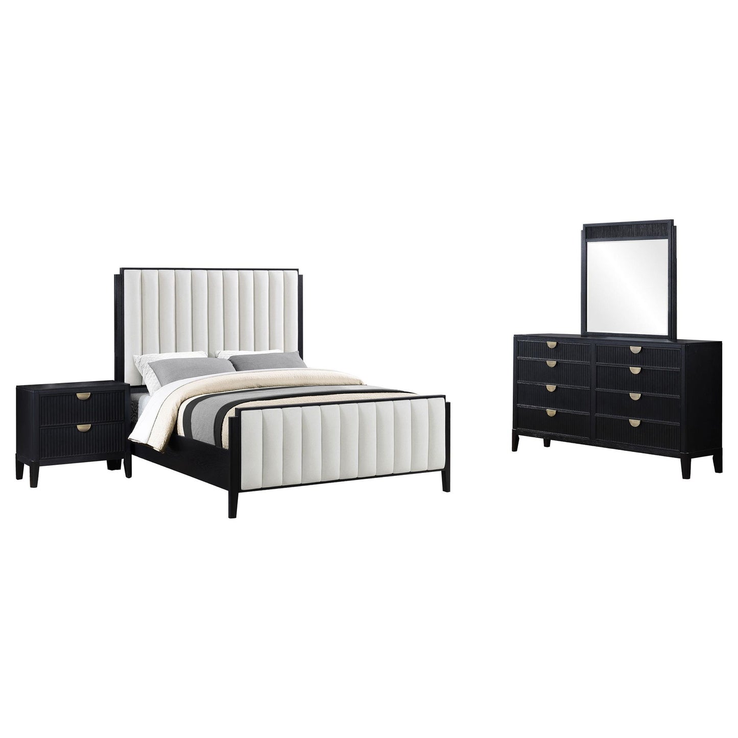 Brookmead 4-piece Upholstered Eastern King Bedroom Set Black