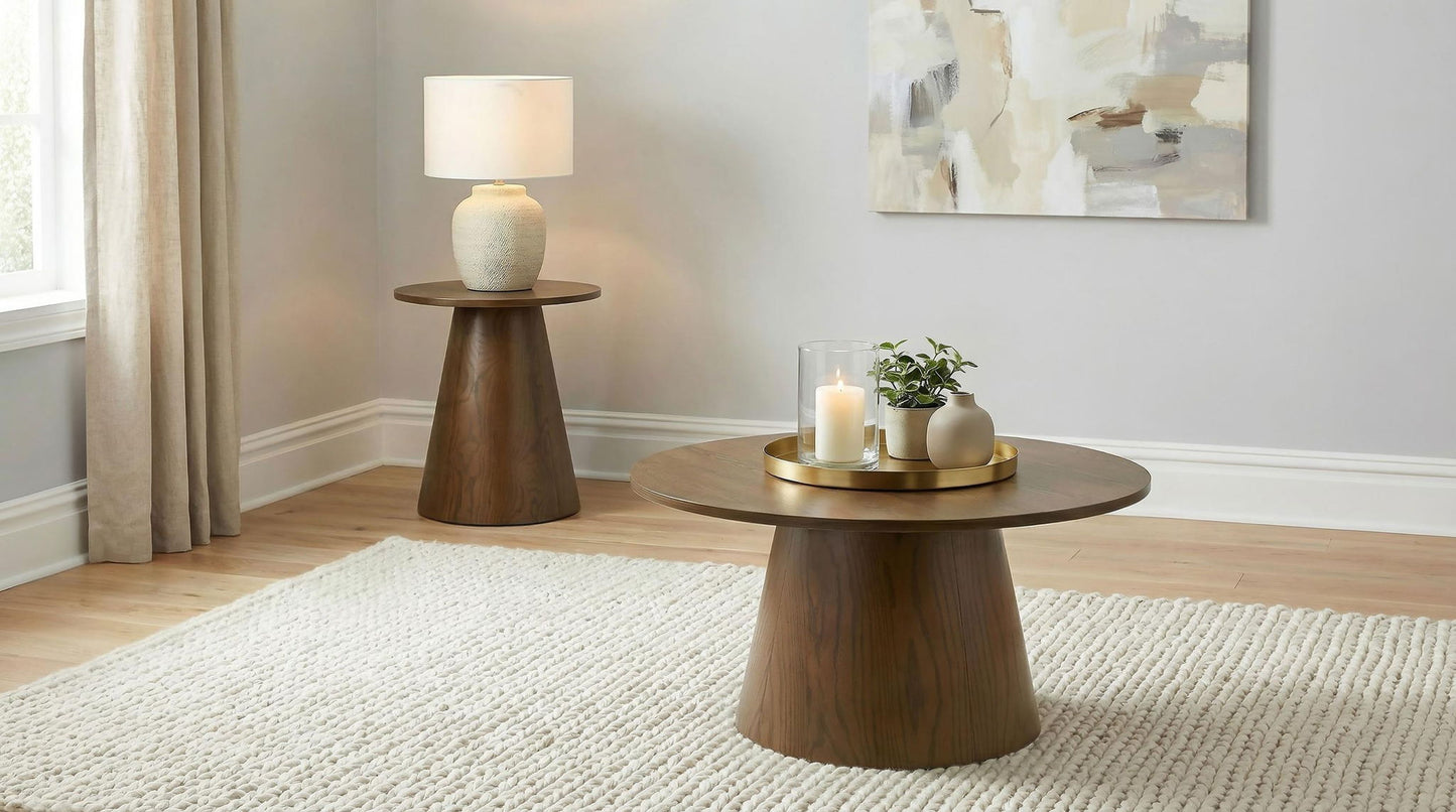 Franklin 2-piece Round Pedestal Coffee Table Set Dark Brown