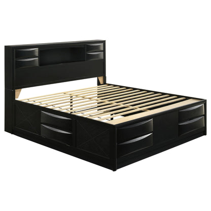 Briana Wood California King Storage Bookcase Bed Black