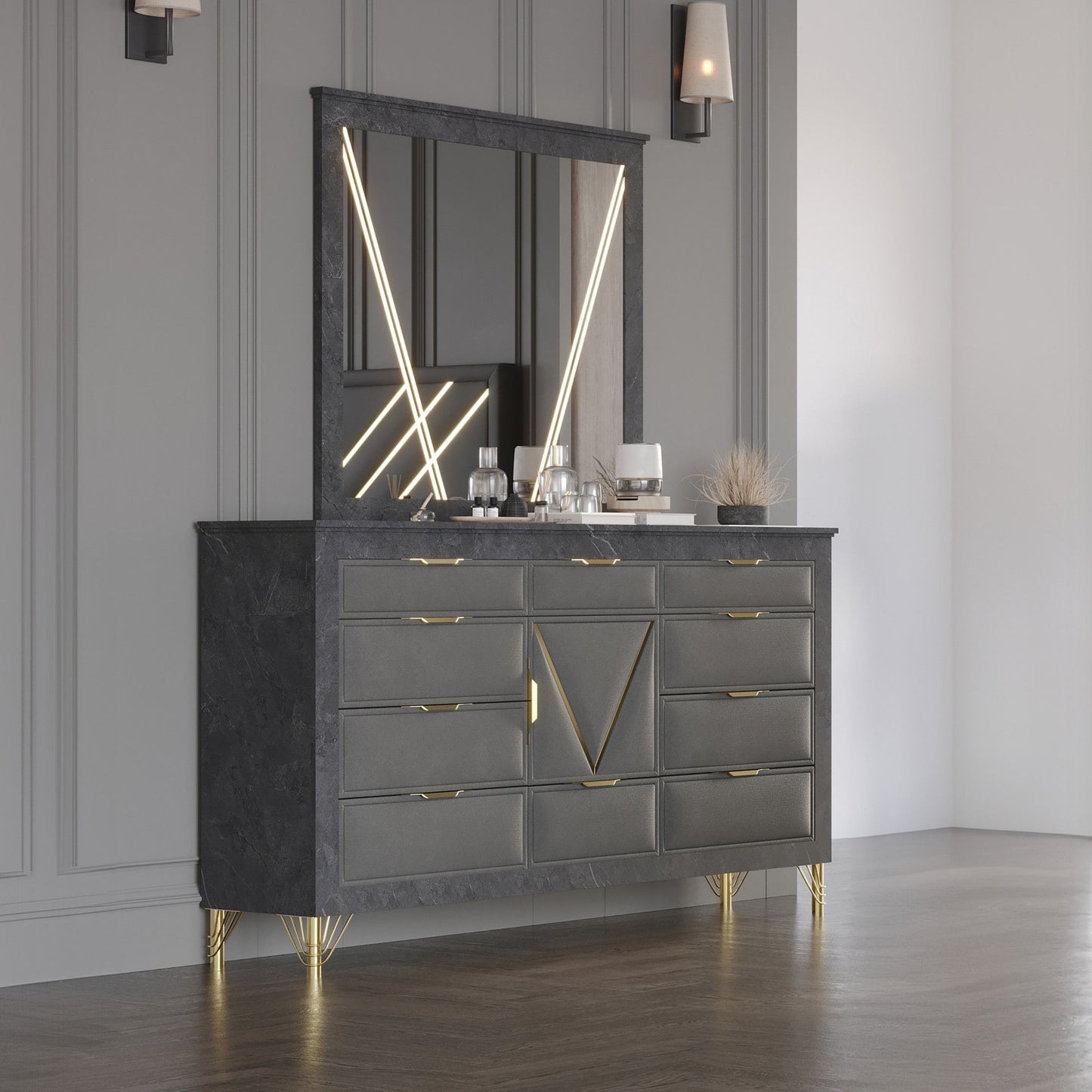 Symmetry - Lighted Mirror - Charcoal