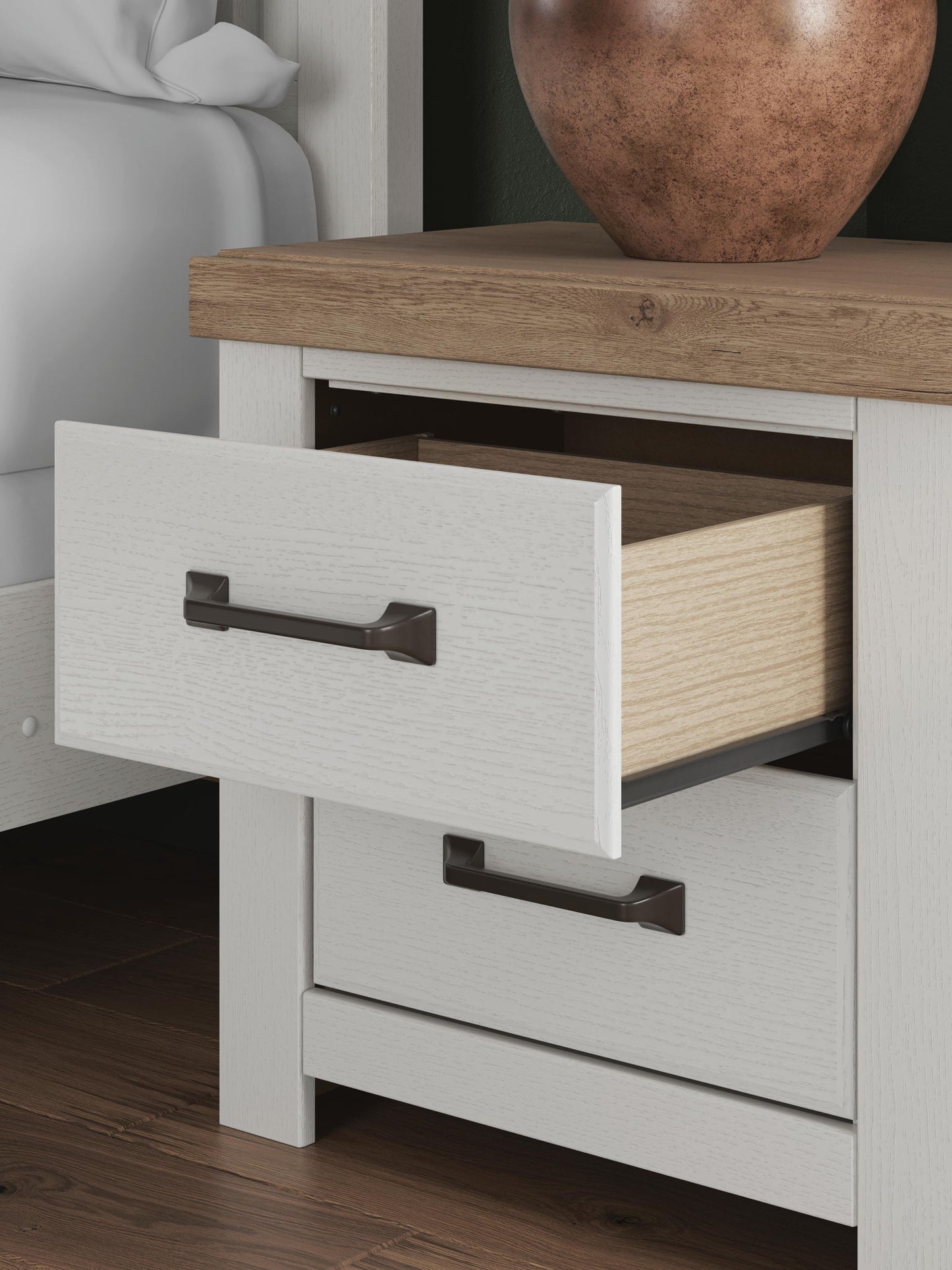Savonport - Two Drawer Night Stand - White / Brown