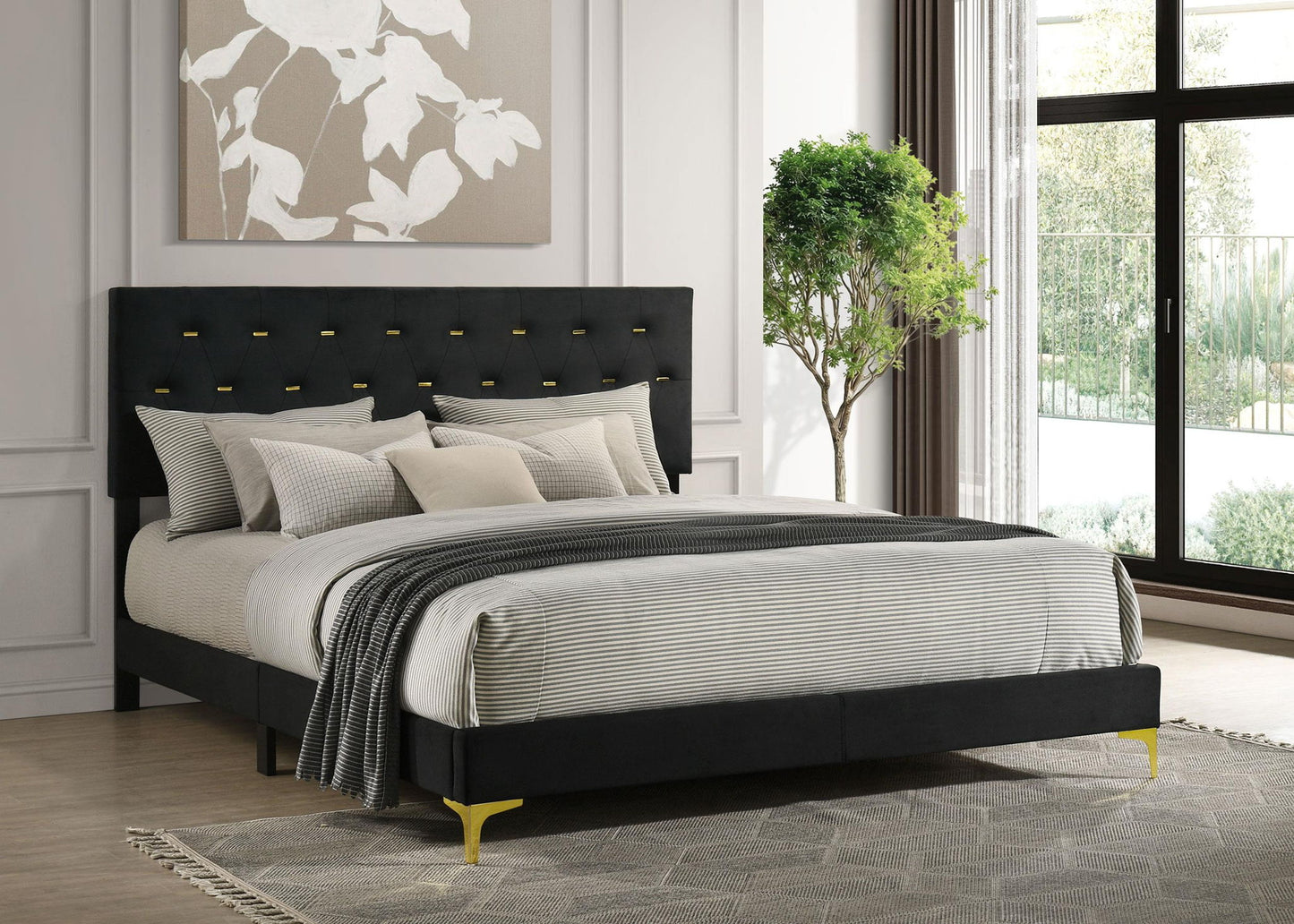 Kendall Upholstered California King Panel Bed Black