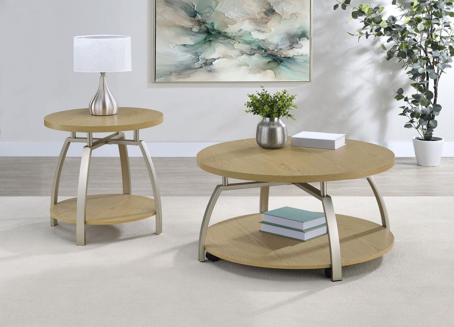 Dacre 2-piece Round Coffee and End Table Set Greige