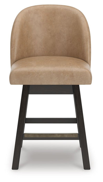 Neymorton - Upholstered Swivel Faux Leather Barstool (Set of 2) - Dark Grayish Brown