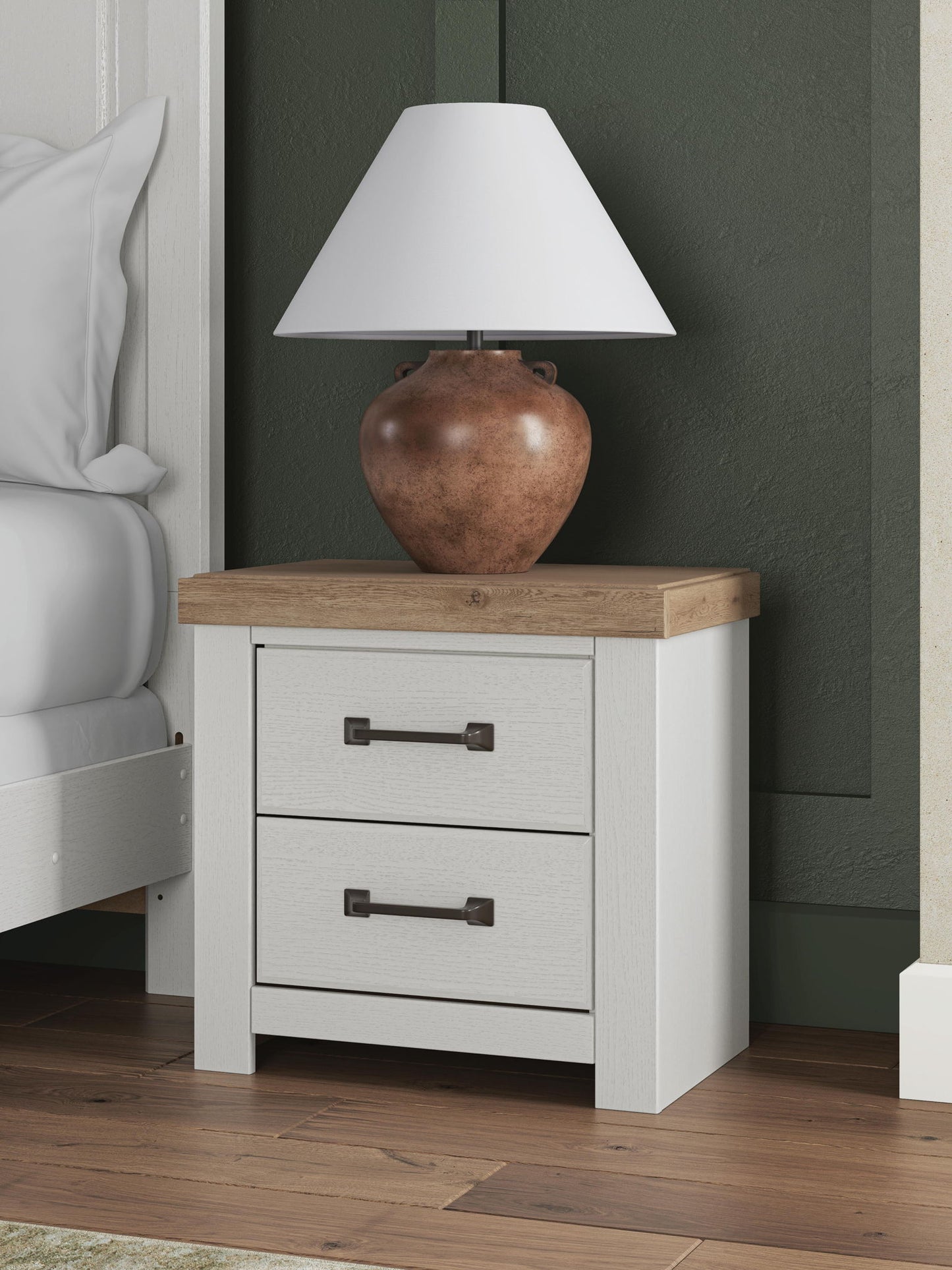 Savonport - Two Drawer Night Stand - White / Brown