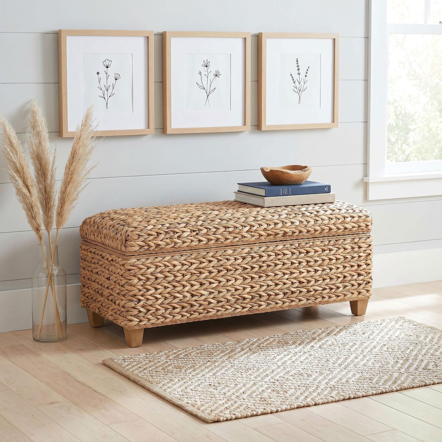Laughton Hand-Woven Banana Leaf Storage Bench Natural