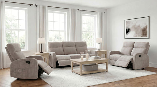 Hamilton 3-piece Chenille Manual Reclining Sofa Set Sand