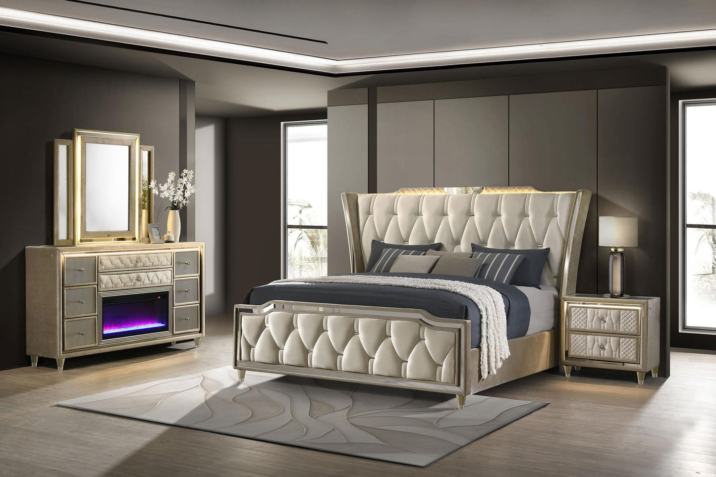 Lorient 4-piece Queen Bedroom Set Ivory and Camel